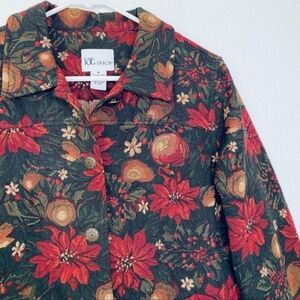 The TOG SHOP Shop Dark Green Jacket w/ Red Floral Poinsettia Tapestry Size Mediu